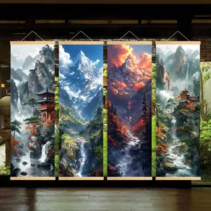Mountain & River Pattern Wall Hanging Banner, 4 Counts/set Modern Art Design Wooden Hanging Banner, Wall Art Decor for Home Living Room Office, Ornaments