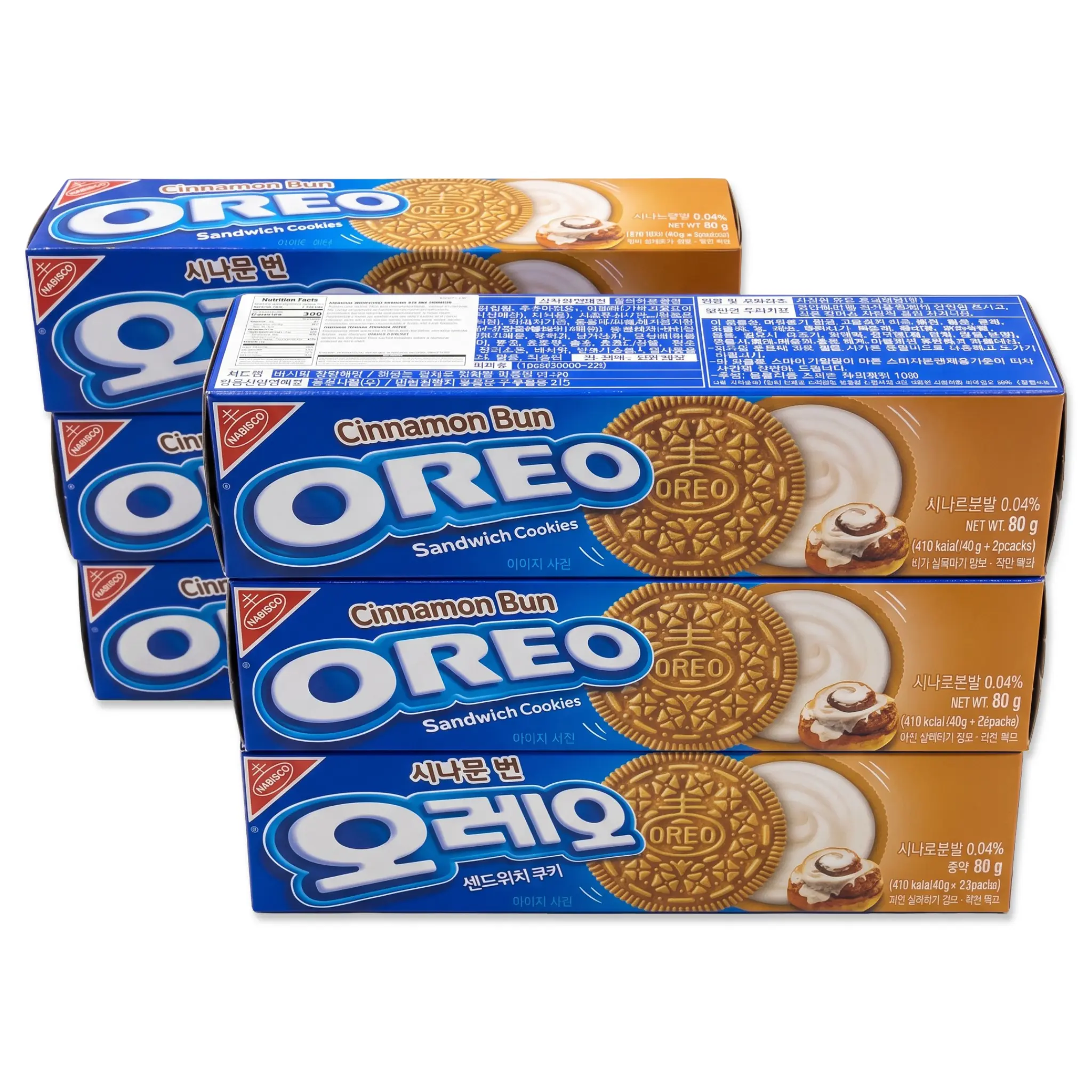 OREO Cinnamon Bun Flavor Creme Cookies, Imported from Korea, 6 Boxes, 60 Sandwich Cookies