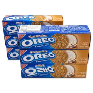 OREO Cinnamon Bun Flavor Creme Cookies, Imported from Korea, 6 Boxes, 60 Sandwich Cookies