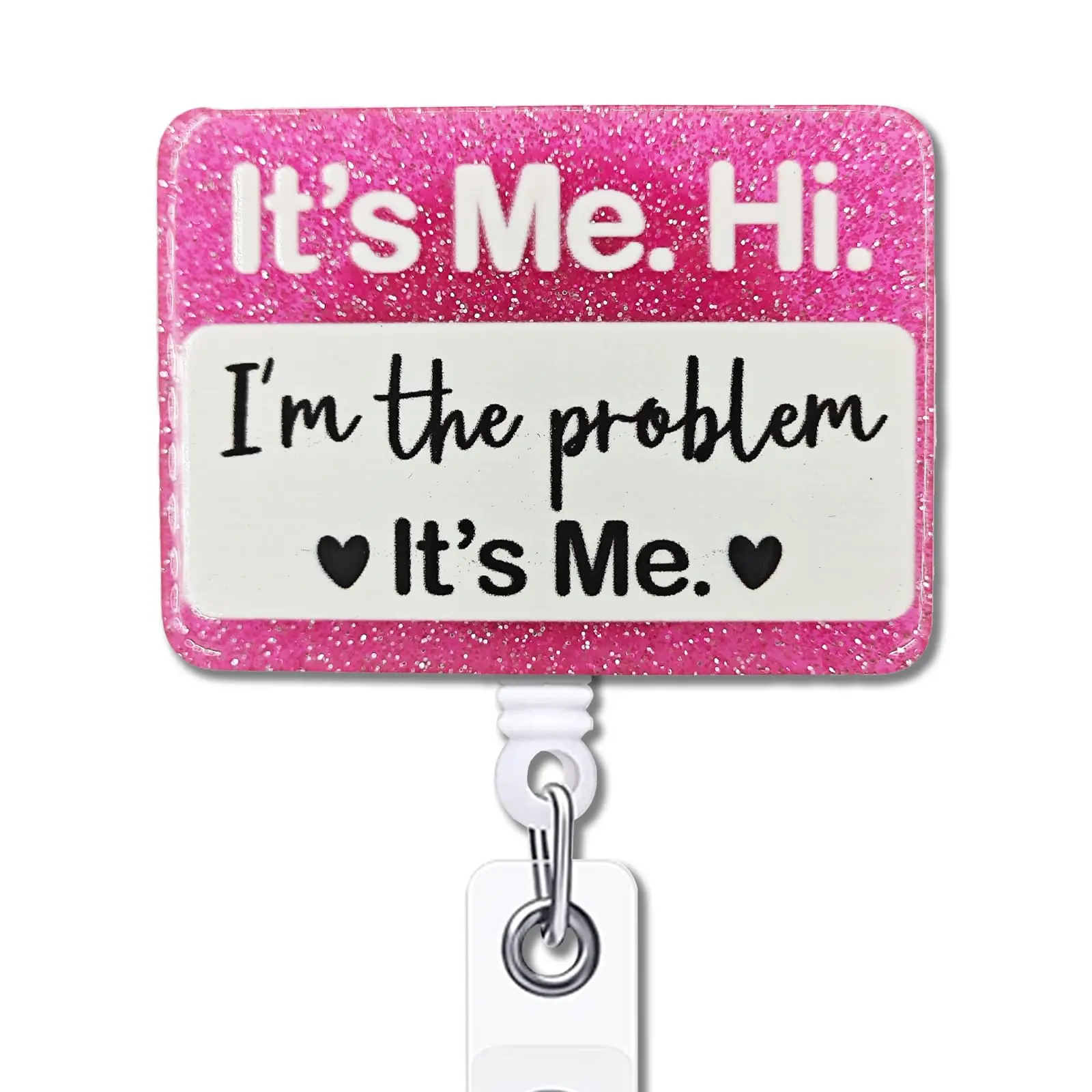 Funny Retractable Badge Holder, 1 Count Glitter Badge Scroll, Retractable Badge Reel, ID Badge Holder for Office Workers, Nurses, Doctors, Teachers, Colleagues, Badge Reels Retractable