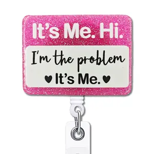 Funny Retractable Badge Holder, 1 Count Glitter Badge Scroll, Retractable Badge Reel, ID Badge Holder for Office Workers, Nurses, Doctors, Teachers, Colleagues