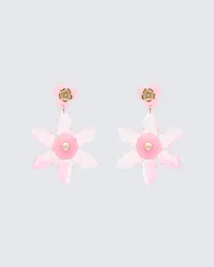 Charity Pink Flower Dangle Earrings