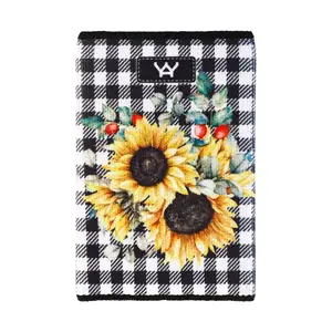 212 MAIN Unisex Gingham Sunflower Slim Front Pocket Wallet - Modern Eco-Polyester, RFID Blocking, Secure Hold, Credit Card Holder, Sunflower Motif, Unisex Wallet
