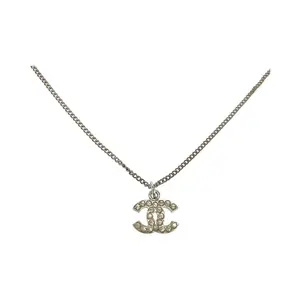 Pre-owned CHANEL Zinc Alloy Small Leather Goods Coco Mark Rhinestone Necklace