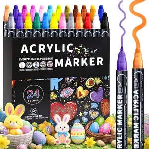 24 Colors Dual-Ended Acrylic Paint Markers, High-Quality Drawing Markers for Rocks Wood Fabric Glass Canvas Ceramic, DIY Craft Gift Choice, Acrylic Marker Pens, Art Markers Set