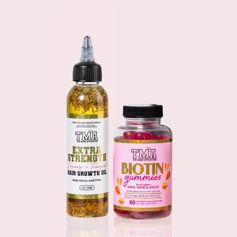 Extreme Growth Kit - Herbal Rosemary, Fenugreek & Mentha Piperita (Peppermint) Scalp Growth Oil, Strawberry-Flavored Hypoallergenic Biotin Gummies for Adults - 1-2 Min Rub for Thicker Fuller, Strengthening Hair