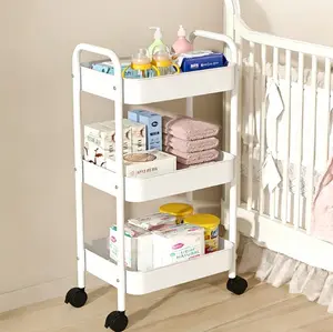 3 Tier Rolling Cart Pink - Metal Storage Organizer with Wheels, 33 lbs Shelf Capacity, Easy 5-Min Assembly, for Girls Room Bathroom Kitchen Office Nursery, Compact Design for Small Spaces, Pink