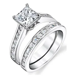 Womens 1.5 Carats Sterling Silver Bridal-Set Engagement Wedding Ring Cubic Zirconia 8MM