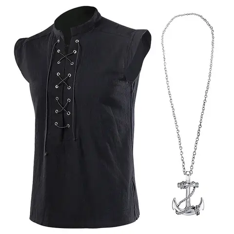 AYJKSEVEN Men's Cotton-Linen Sleeveless Pirate Vest - Halloween Costume, Vintage Renaissance Gothic Menswear for Special Occasions,sohochic