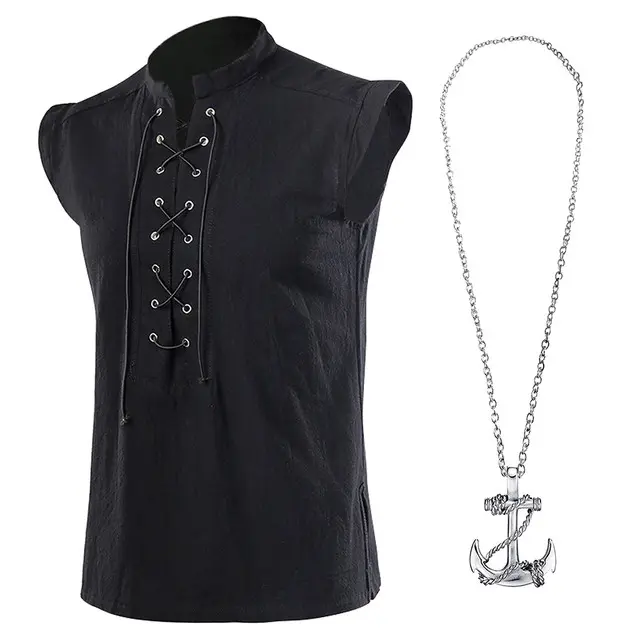 AYJKSEVEN Men's Cotton-Linen Sleeveless Pirate Vest - Halloween Costume, Vintage Renaissance Gothic Menswear for Special Occasions,sohochic