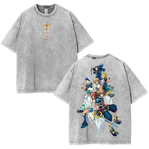 Kingdom Heart Washed tee, Unisex Anime Manga Washed Heavyweight Cotton T-shirt, Gift For Anime Fan, Anime Lover shirts men fisherman father Menswear Top Black Casual Crewneck Shortsleeve