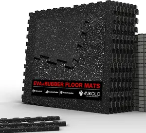 Mikolo 0.56 Inch Thick Interlocking Puzzle Rubber Gym Flooring for Home Gym with 24 Tiles Exercise Equipment Mats EVA Foam & Rubber Top Premium Protection Design Durable Easy Assembly