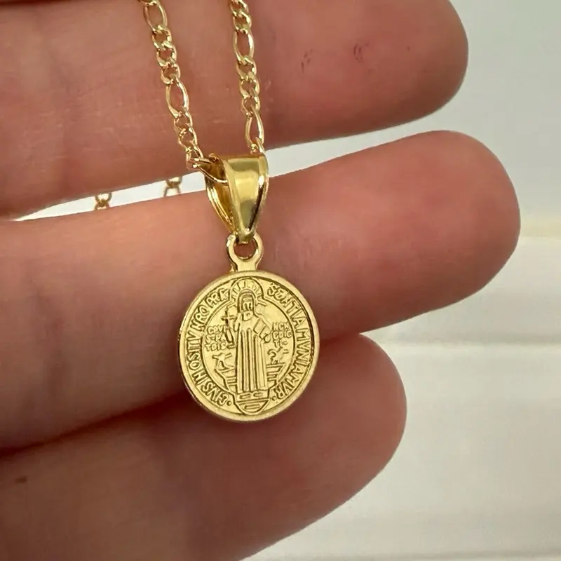 St. Benedict 14k Gold Plated Necklace with Pendant, Chain, and Clasp