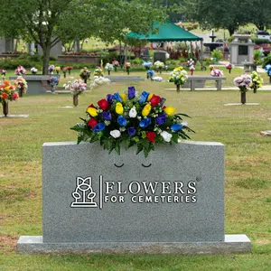 Multi Color Rose Buds Cemetery Saddle - Spring Cemetery Arrangement - Artificial Assorted Roses Cemetery Headstone Saddle