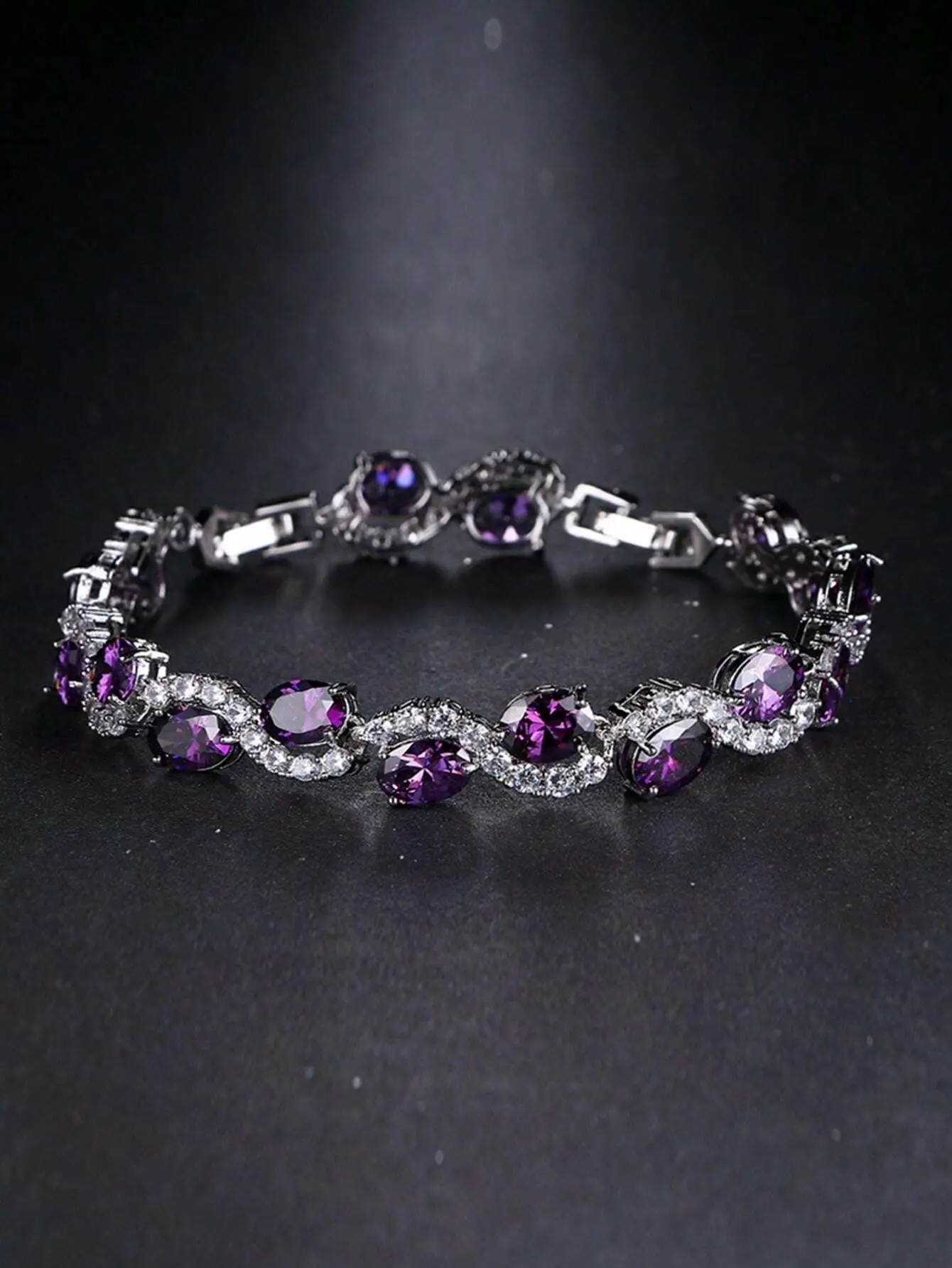 1pc Fashionable Minimalist Copper Circle Cubic Zirconia Twining Silk Rope Purple Adjustable Bridal Wedding Bangle, Adjustable Bangle Jewelry, Stylish Bracelets, Fashionable Bangles