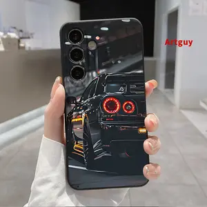 Nissan Gtr Pattern Straight Edge Phone Case for Samsung S24 ultra plus S25 S23 S22 Ultra Plus Shockproof Non Slip Military-Grade Protection Silicone Cover