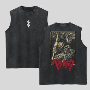 Retro Berserk Washed Tank Top, Gym Essential, Vintage Casual Crewneck Sleeveless Menswear T-shirts Classic Cotton Fabric Streetwear