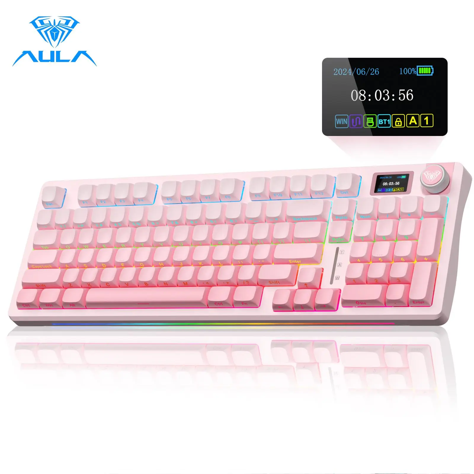 AULA S98 Pro Wireless Mechanical Gaming Keyboard, Tri-Mode BT5.0/USB-C/2.4GHz, Smart Screen & Knob, Creamy Gasket Structure, Pre-Lubed Linear Switches, Hot Swappable RGB Backlit, Fall Freshness TikTok Shop Fall Deals for You