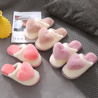 Cozy Plush Heart Slippers For Women – Fluffy, Soft, Slip-On House Shoes In Pink