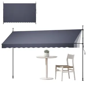 【FathersDayGift】VEVOR Manual Retractable Awning, 157" Outdoor Retractable Patio Awning Sunshade Shelter, Height Adjustable Patio Door Window Canopy with Manual Crank Handle for Backyard, Garden, Balcony, Dark Gray