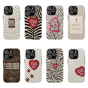 Jesus Saves Leopard Luxe Case- Faith Statement Neutral Glam, Love God Compatible with iPhone 17 16 15 14 13 12 11 X Plus/Air/Pro Max/Pro, Tough Phone Case