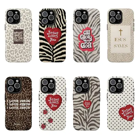 Jesus Saves Leopard Luxe Case- Faith Statement Neutral Glam, Love God Compatible with iPhone 17 16 15 14 13 12 11 X Plus/Air/Pro Max/Pro, Tough Phone Case, Accessories, Smartphone