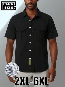 Men's Plus Size Spring Summer Shirt Jacket, Breathable Fashion Solid Color, Casual Sports Exercise Outdoor Walking Unisex