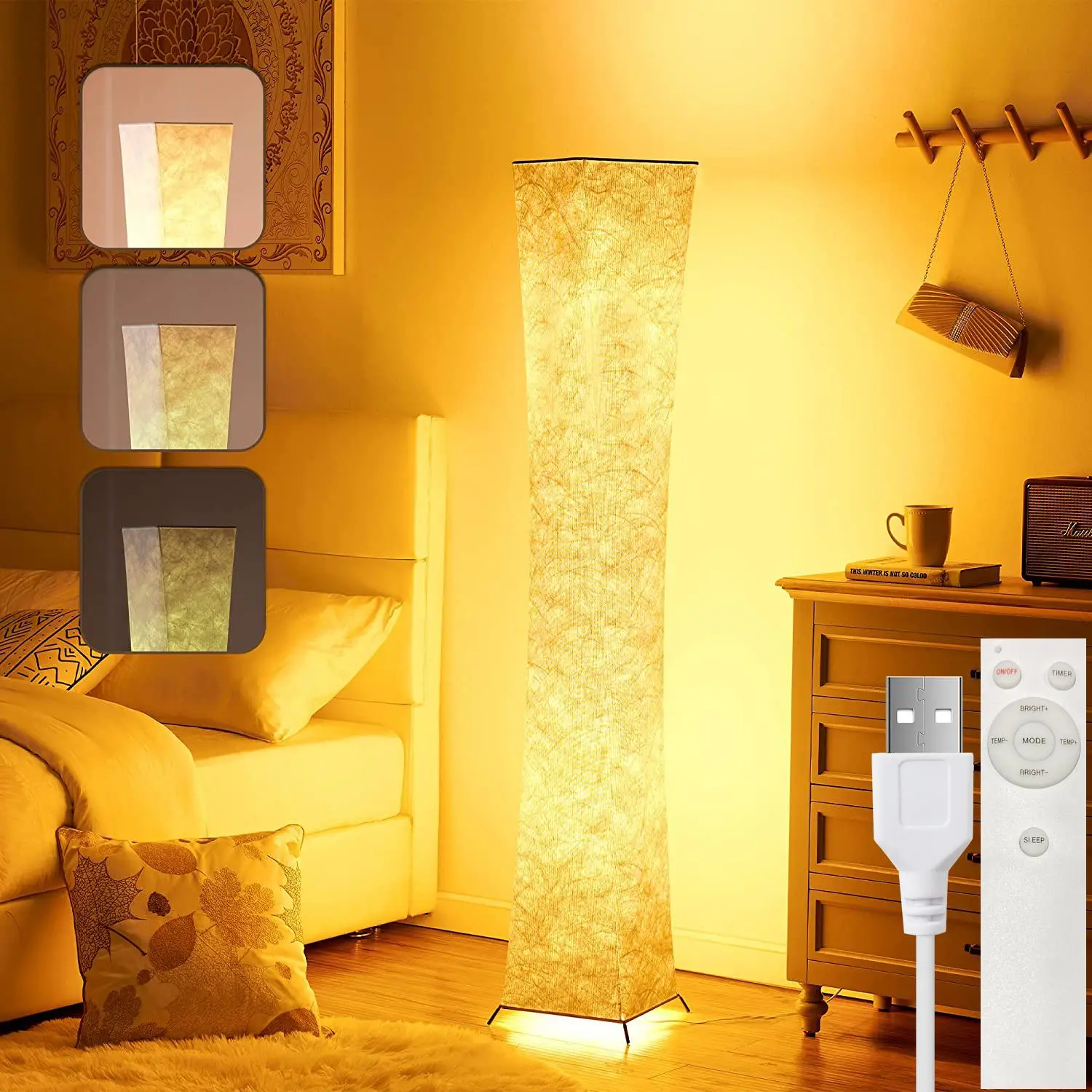 USB Powered Floor Lamp, Modern LED Floor Lights for Bedroom, Summer Cozy Corner Minimalist Design Decorative Room Lamp, Night Light with Remote Contro