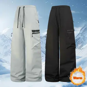 Men's fleece-lined warm winter straight-leg pants, windproof casual long pants with an elastic waistband and zippered pockets, thickened graphene design, suitable for outdoor sports and cold weather