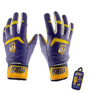 Sportz Drip Mamba Batting Gloves Youth and Adult Purple and Yellow Premium Synthetic Leather Multiple Sizes with Custom Case for Baseball