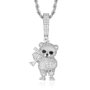 【#P799】Bear Pendant UCCIYO Lab-Created Moissanite S925 Sterling Silver Moissanite Pendant Necklace For Women Men Hip Hop Jewelry Gift