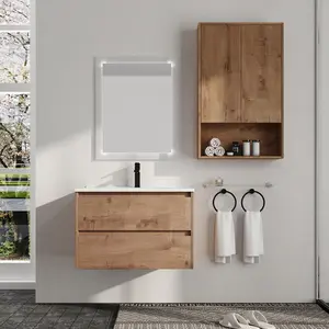 30 Inch Floating Bathroom Vanity with Ceramics Sink, Double Drawer Soft Close Storage Cabinet Basin Top Combo