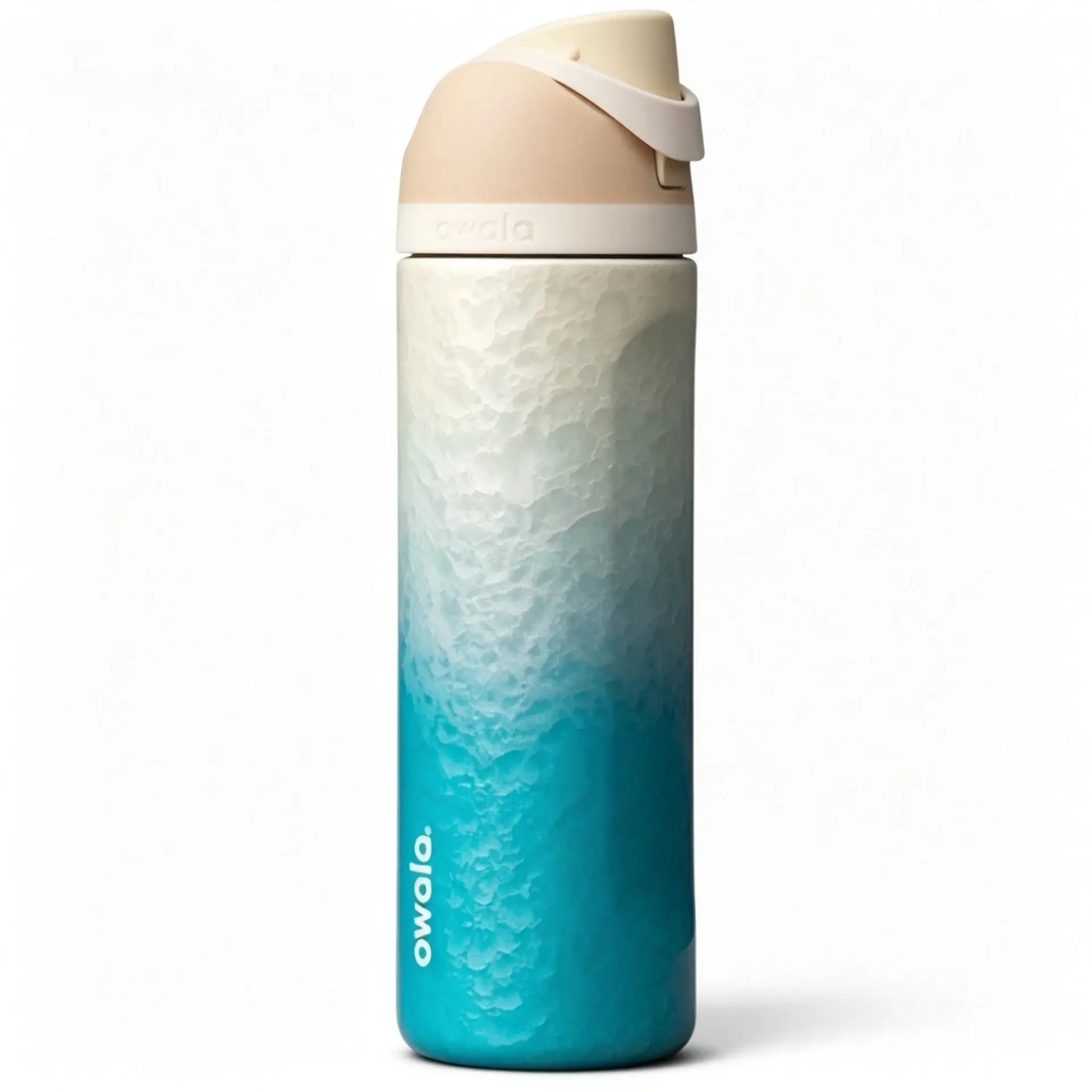 Owala 24oz FreeSip Thermal Insulated Stainless Steel Water Bottle - White to Turquoise Gradient Ice Texture Flip Top Leakproof Reusable Vacuum Flask, Kitchen Drinkware for Gym, Daily Hydration, Highland Cattle Movie Fans cold te amo limited edition
