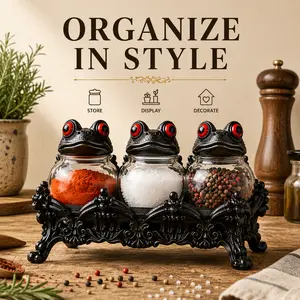 Dark Witch Frog Jar — Gothic-style seasoning jar with resin frog lid (not threaded lid) | Retro Halloween kitchen decor | Herb and spice storage jar