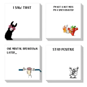 Funny Office Sticky Note, 4 Counts/set Cartoon Pattern Note Pad, Adhesive Sticky Note for School Office Home Supplies, Students Teachers Gift