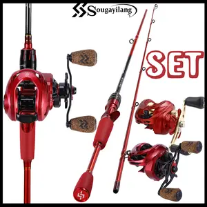 Sougayilang Red 2 Sections 6ft Casting Fishing Rod & Metal Baitcasting Reel Combo for Saltwater Outdoor Fishing Tackle