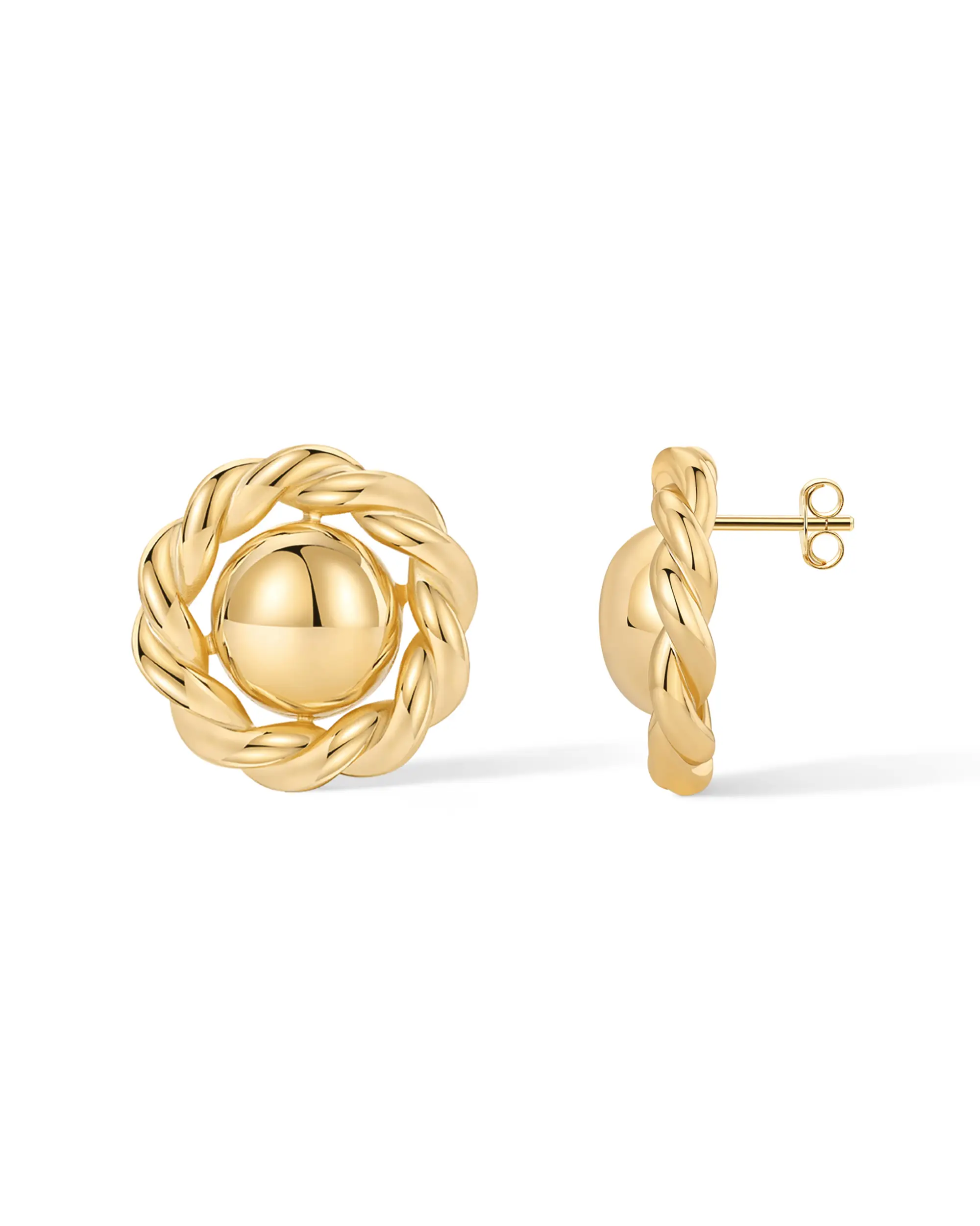 PAVOI 14K Gold Plated Chunky Rope Knot Vintage Button Stud Earrings for Women - Gold Statement Earring Pair