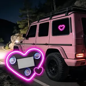 Car LED Interior Lights, Heart-Shaped Ambient Light for Windows, 5 Lighting Modes, Charging Through Type-c and Solar Energy, Car Decorations for Women Men