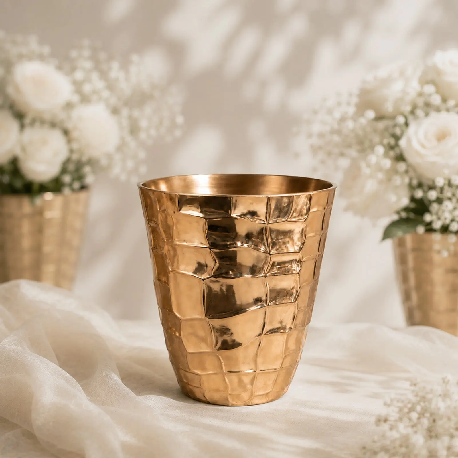 6 Pack Gold Hammered Planter Pots 5.5" – Indoor Decorative Plastic Plant Pots for Succulents, Flowers & Herbs