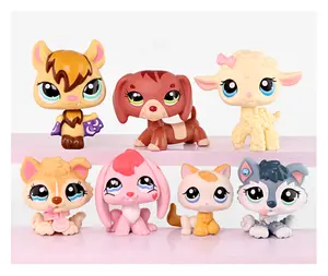 7Pcs Little Pet Action Bobble-head Figures Dashchund #556 Puppy Husky #2036 #1013 Bat #1680 Lamb #186 Bunny #557 Kitten #134 with Cute Accesoires for Pet Collection Kids Gift Girl Play Figure Animal
