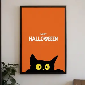 Fall Decor, Whimsical Goth Vertical Wall Art, Creepy Poster, Happy Halloween Cat Poster, Horror Cat Print, Spooky Seasonal Decoration, Room Decor, Unframed