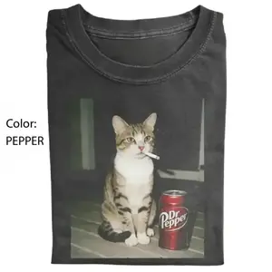 Comfort Colors Funny Smoking Cat T-Shirt, Dr Pepper Lover Meme Tee, Vintage Soda Aesthetic Animal Shirt, Casual Outfit, Gift for Men & Women