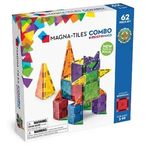 MAGNA-TILES Combo microMAGS 62pc Building Blocks Set - 2 microMAGS Isosceles Triangles, 4 Equilateral Triangles, 8 Right Triangles, 32 Squares - Fully-Compatible Tiles for Kids Ages 3+