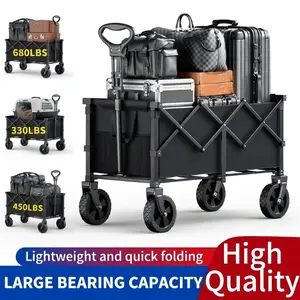 Foldable Outdoor Wagon Cart – Heavy Duty All Terrain Wheels, High Capacity Utility Trolley for Camping, Beach, Picnic & Shopping