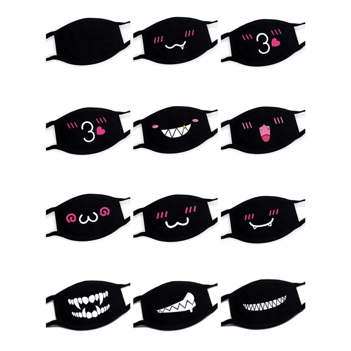 Funny Expression Creative Anime Party Mouth Face Mask For Mouth Black Unisex Kpop Riding Dustproof Breathable Kawaii Cute Mask