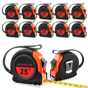 12 count 25 ft Tape Measures Bulk Retractable Measuring Tapes Easy Read Measurement with Pause Buttons for Adults Engineer Decorator, Standard Inches and Metric