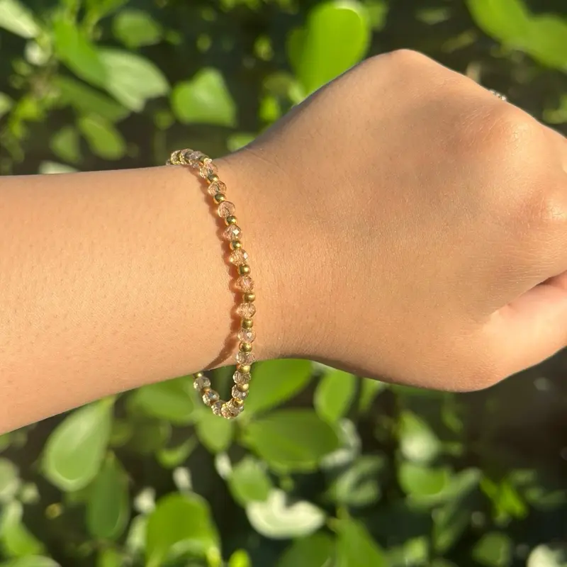 Beige Crystal Bracelet with Gold Accents