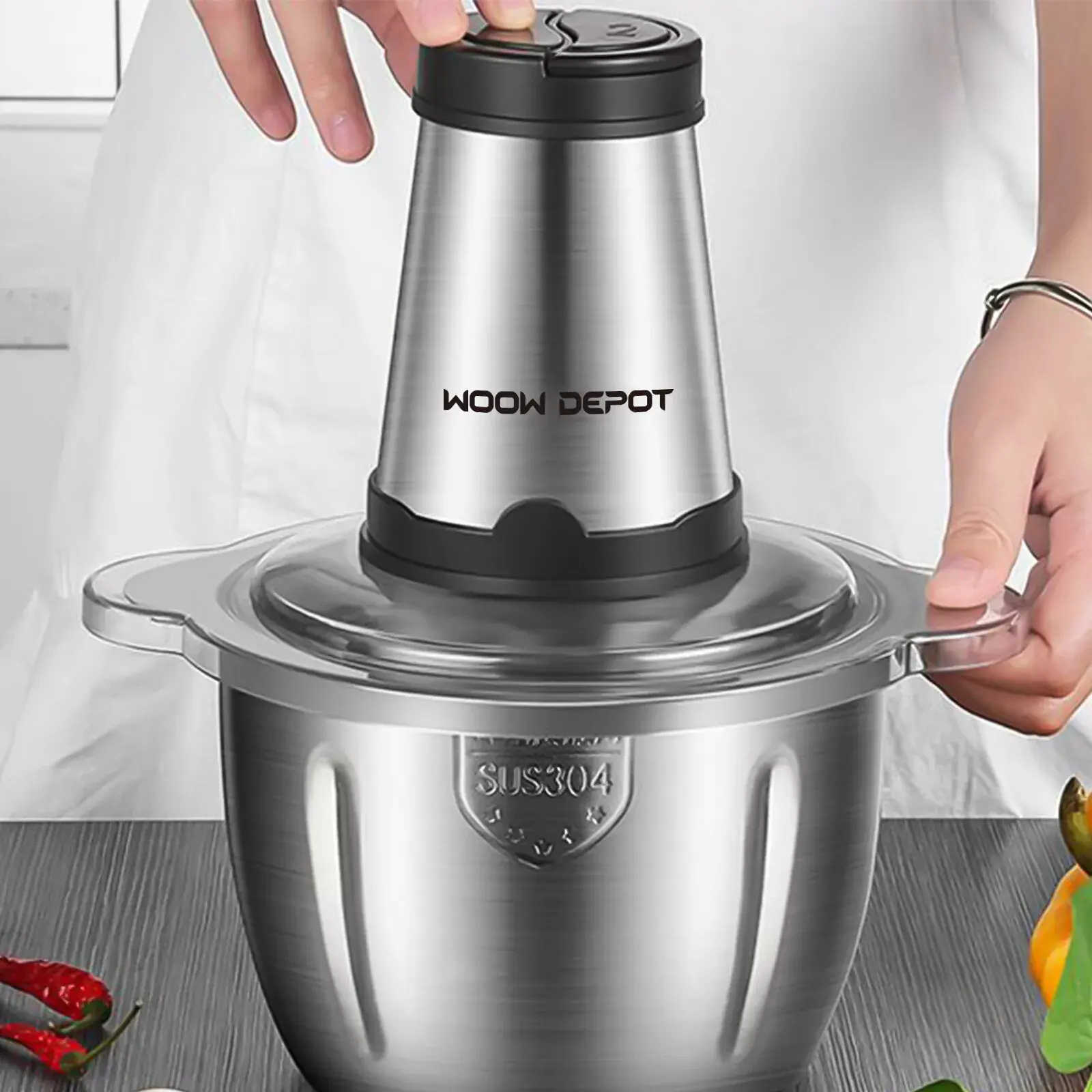 2L  Food Processor & Meat Grinder - 2 Free Dishwasher-Safe Blades & Bowls, Pure Copper Motor for Homemade Puree/Nuts/Meat,  Quiet Design for Family Cooking