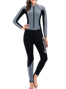 Women's Colorblock Zipper Design Long Sleeve Diving Suit, Casual Comfy Waterproof Wetsuit Rash Guard for Outdoor Swimming, Women's Swimwear for All Seasons, Diving Gear