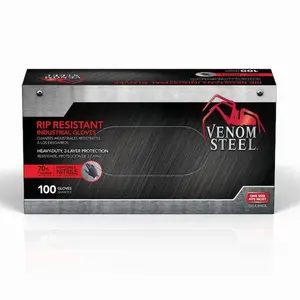 Venom Steel Premium Industrial Black Nitrile Gloves Rip Resistant Heavy Duty 100 Count One Size Fits Most